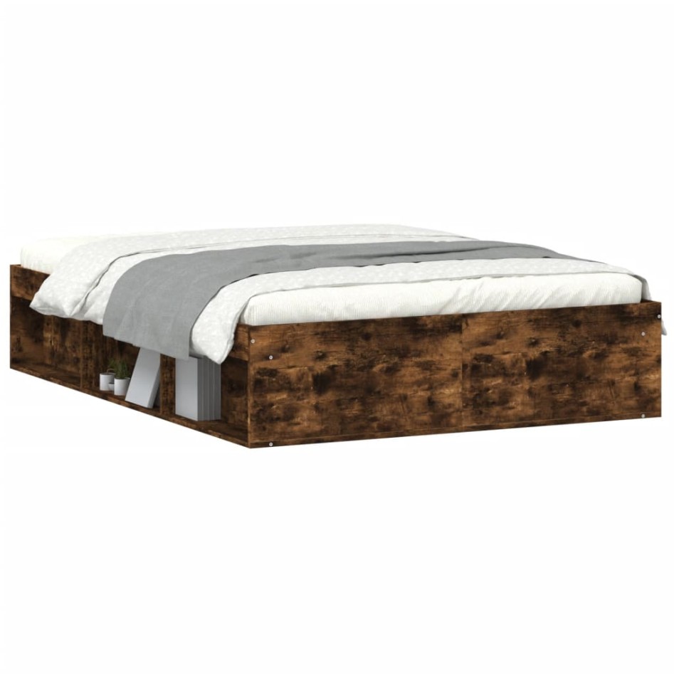 Estructura de cama de matrimonio roble ahumado 135x190