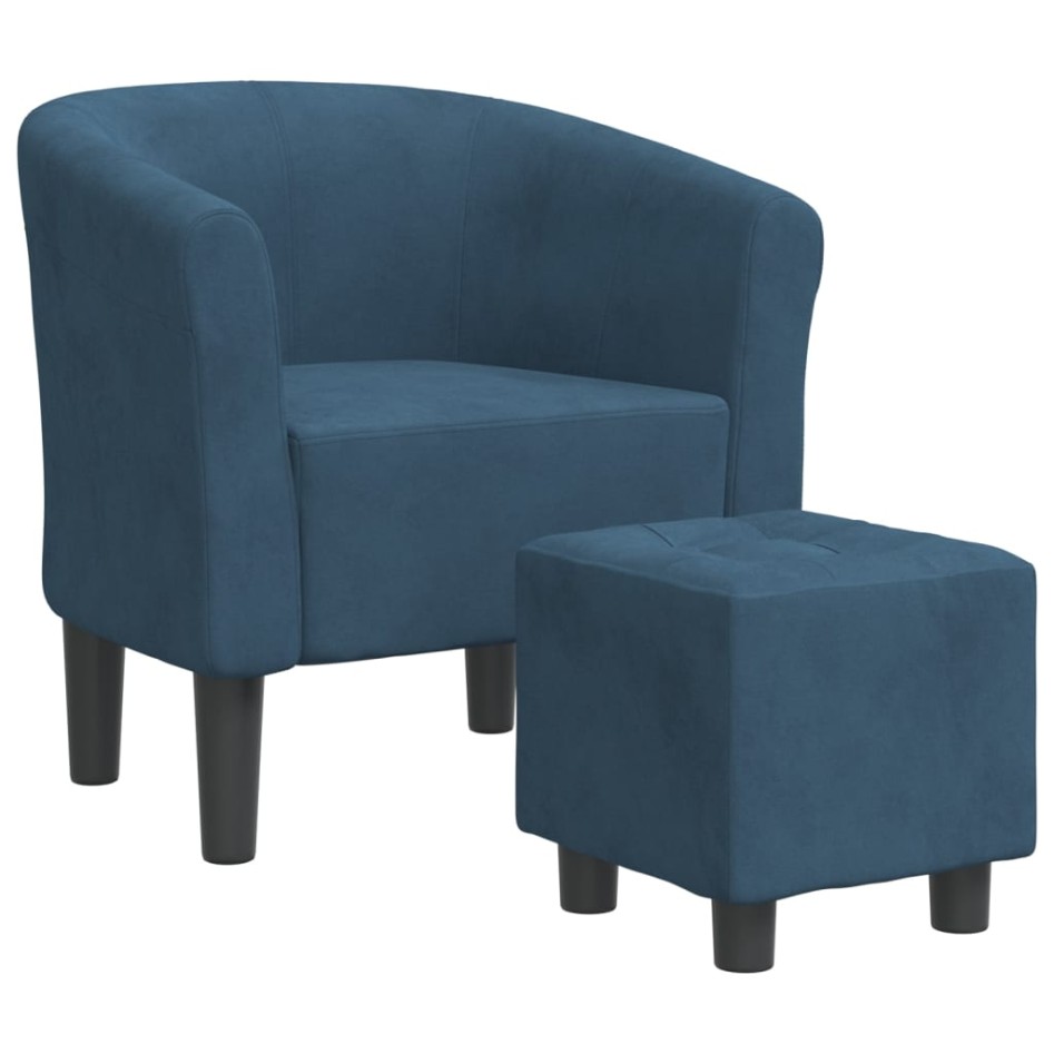 Sillón con taburete terciopelo azul