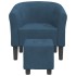 Sillón con taburete terciopelo azul