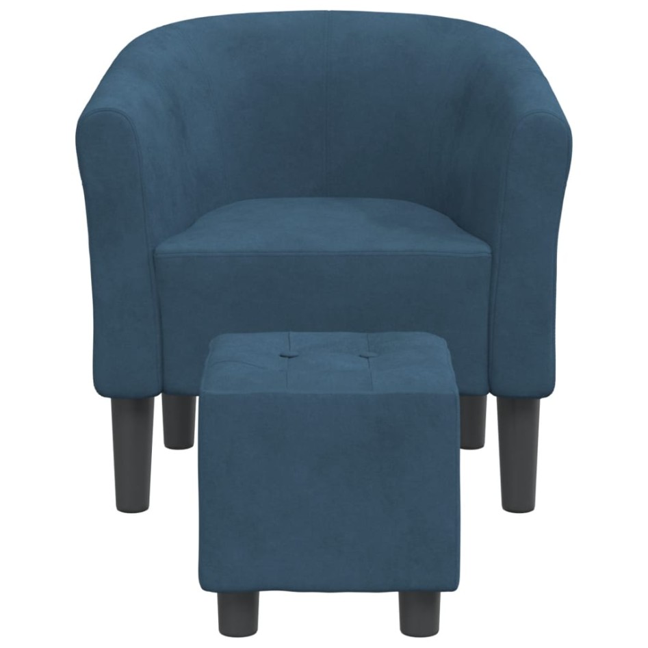 Sillón con taburete terciopelo azul