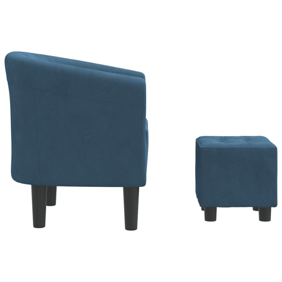 Sillón con taburete terciopelo azul