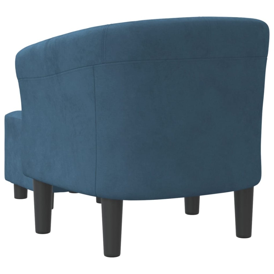 Sillón con taburete terciopelo azul
