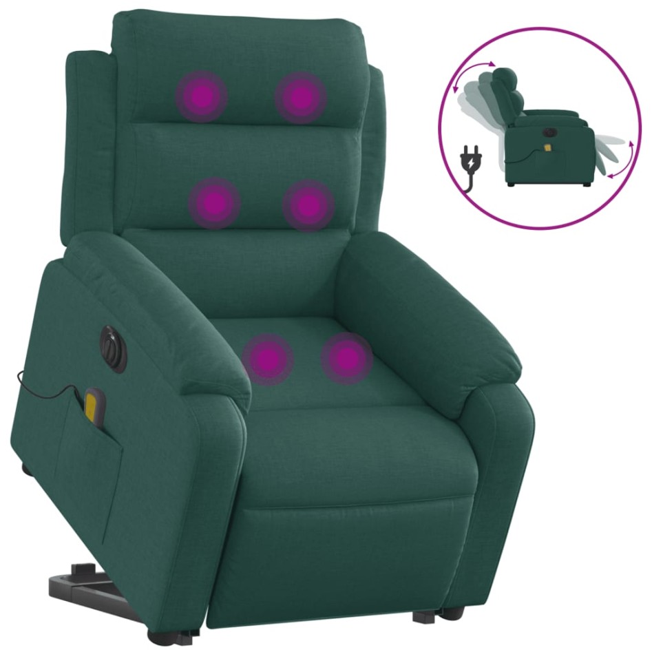 Sillón masaje eléctrico reclinable elevable tela verde