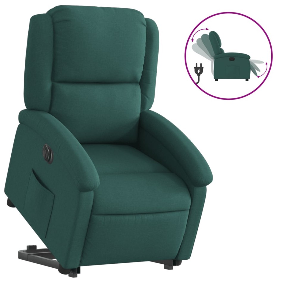 Sillón eléctrico reclinable elevable de tela verde