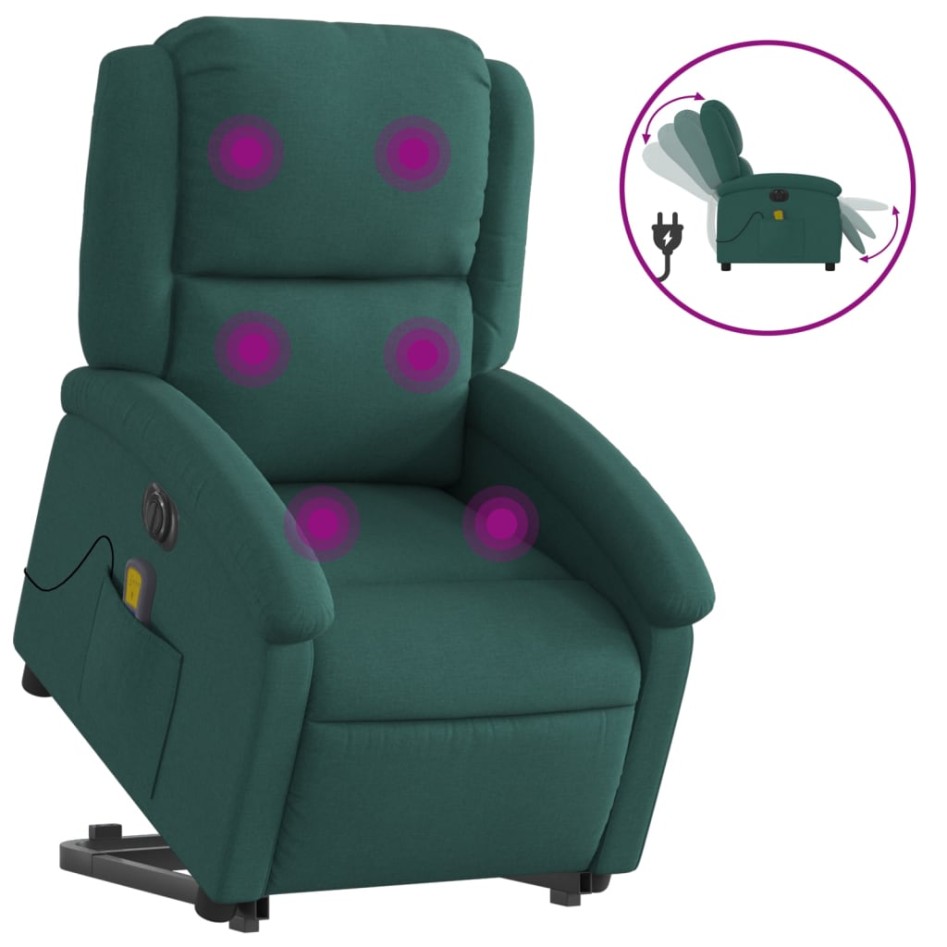 Sillón masaje eléctrico reclinable elevable tela verde