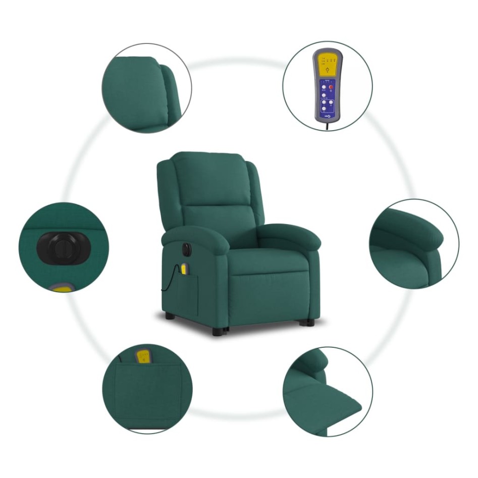 Sillón masaje eléctrico reclinable elevable tela verde