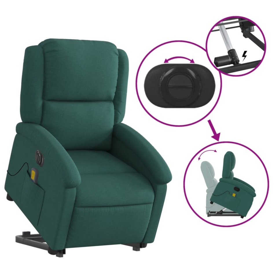 Sillón masaje eléctrico reclinable elevable tela verde