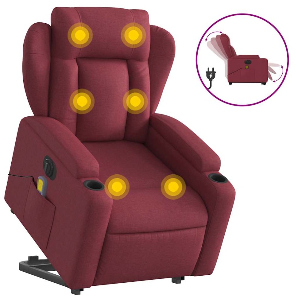 Sillón de masaje elevable eléctrico tela rojo