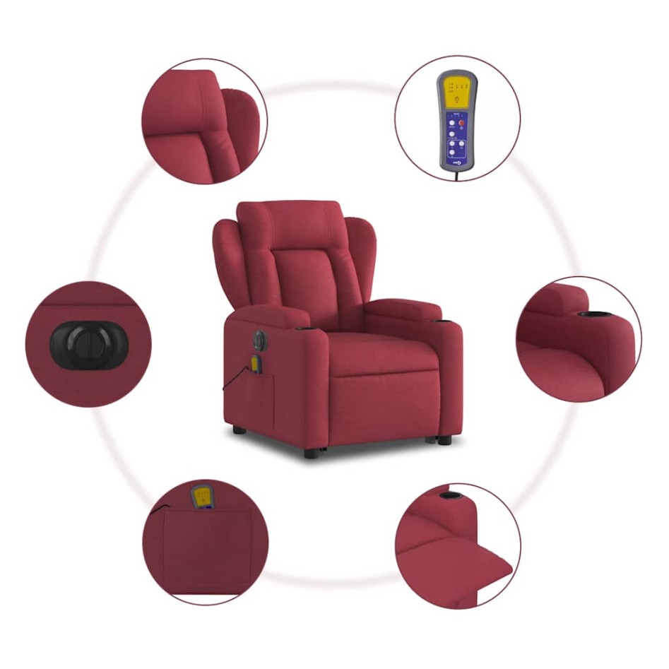 Sillón de masaje elevable eléctrico tela rojo