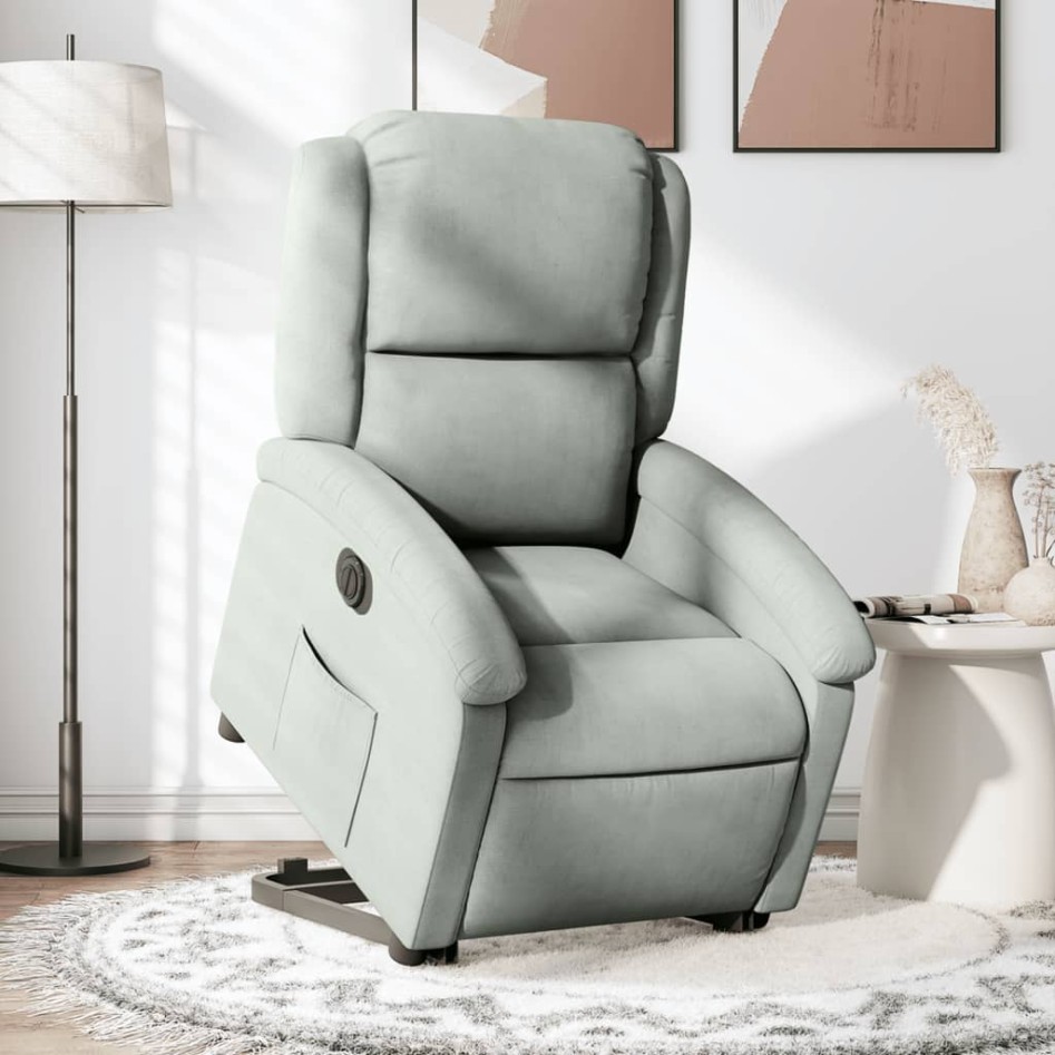Sillón eléctrico reclinable elevable de terciopelo gris