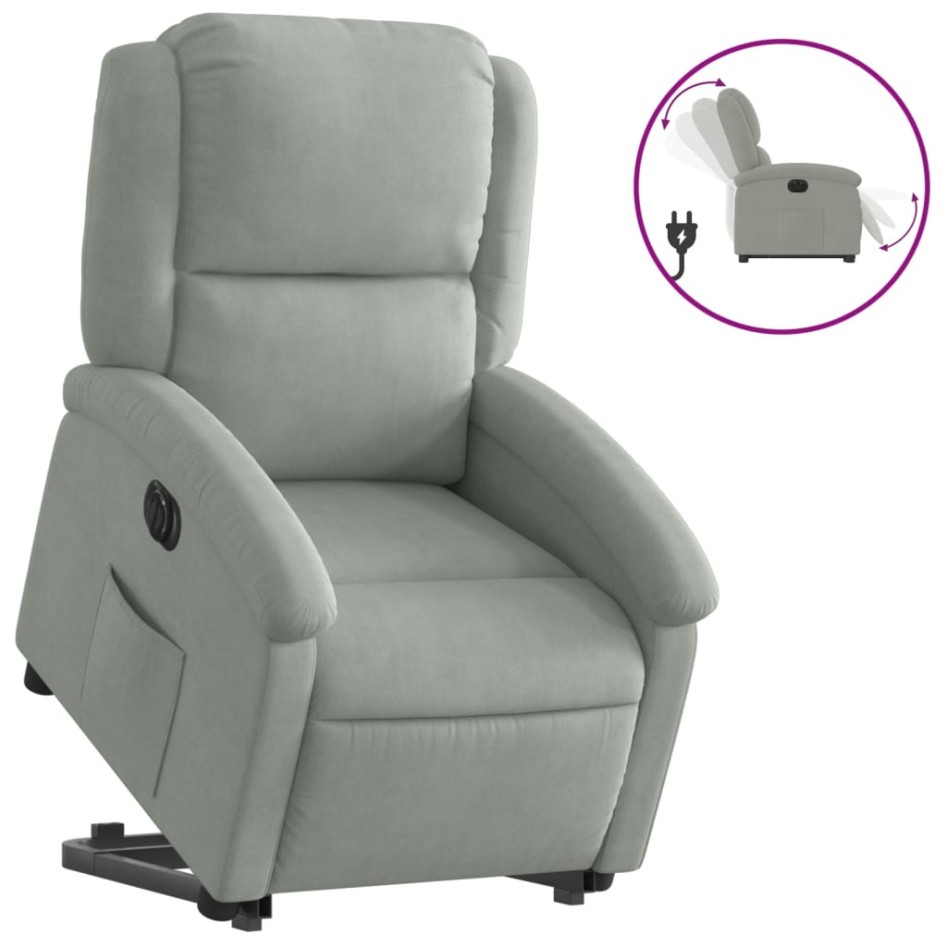 Sillón eléctrico reclinable elevable de terciopelo gris