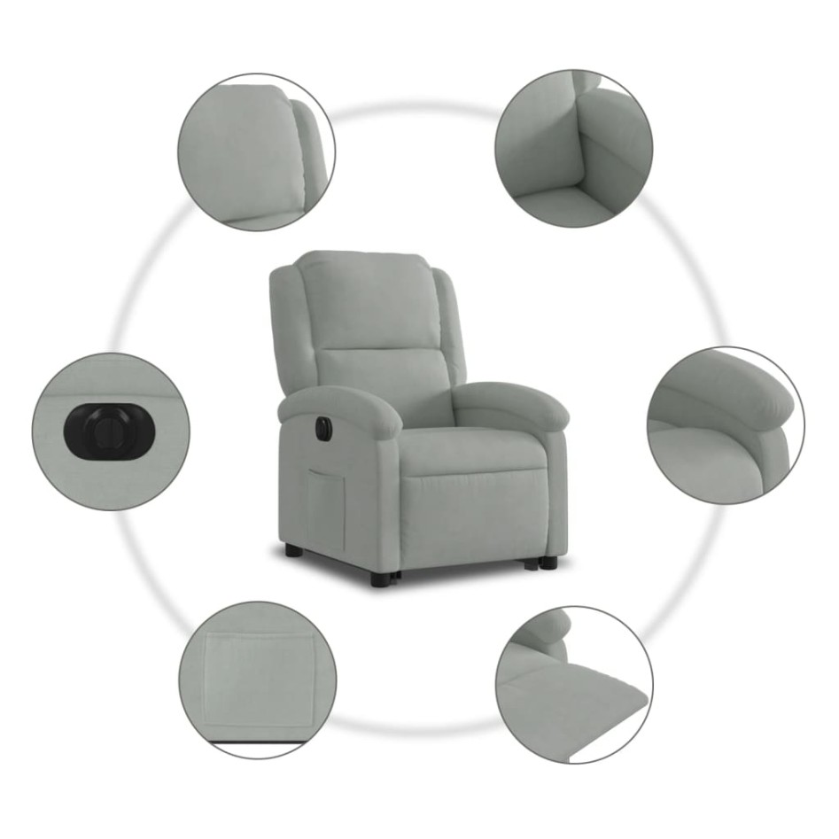 Sillón eléctrico reclinable elevable de terciopelo gris