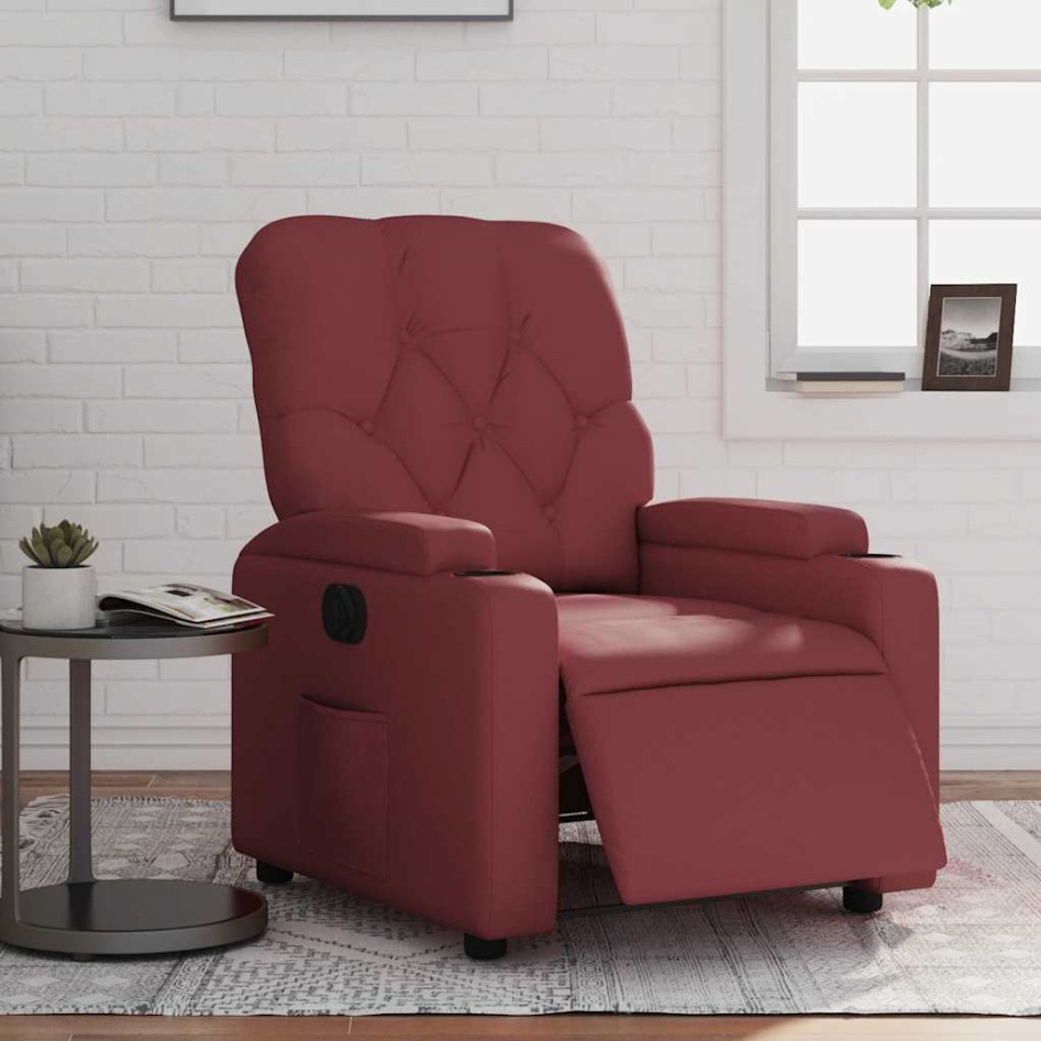 Sillón reclinable eléctrico de cuero sintético rojo