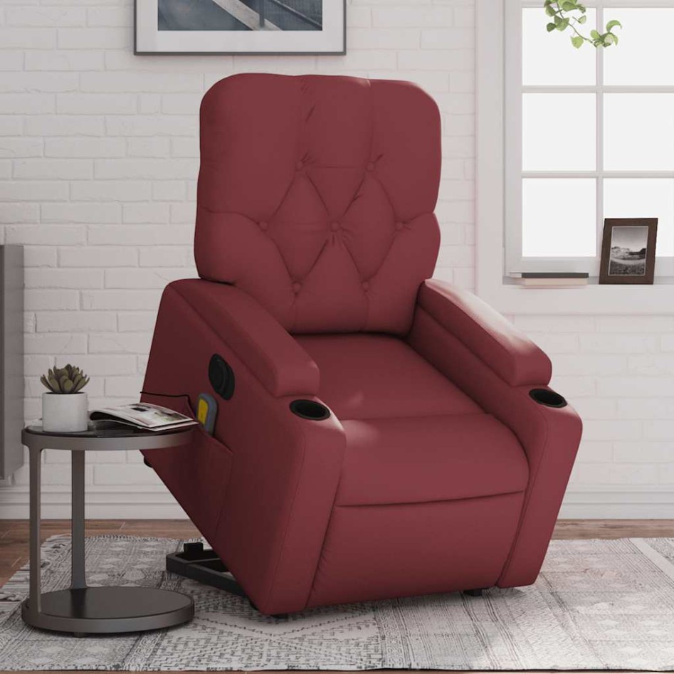 Sillón de masaje elevable eléctrico cuero artificial rojo