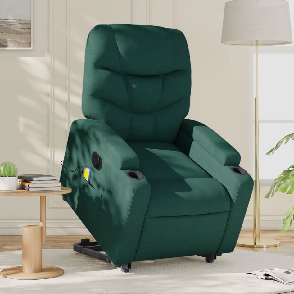 Sillón masaje eléctrico reclinable elevable tela verde
