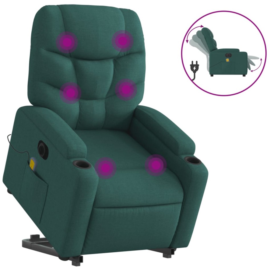 Sillón masaje eléctrico reclinable elevable tela verde