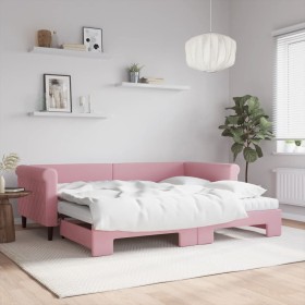 Sofá cama nido con colchón terciopelo rosa 90x200