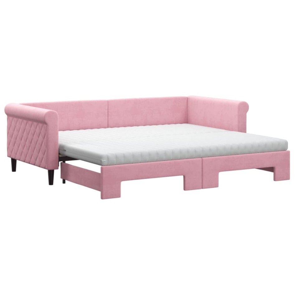 Sofá cama nido con colchón terciopelo rosa 90x200