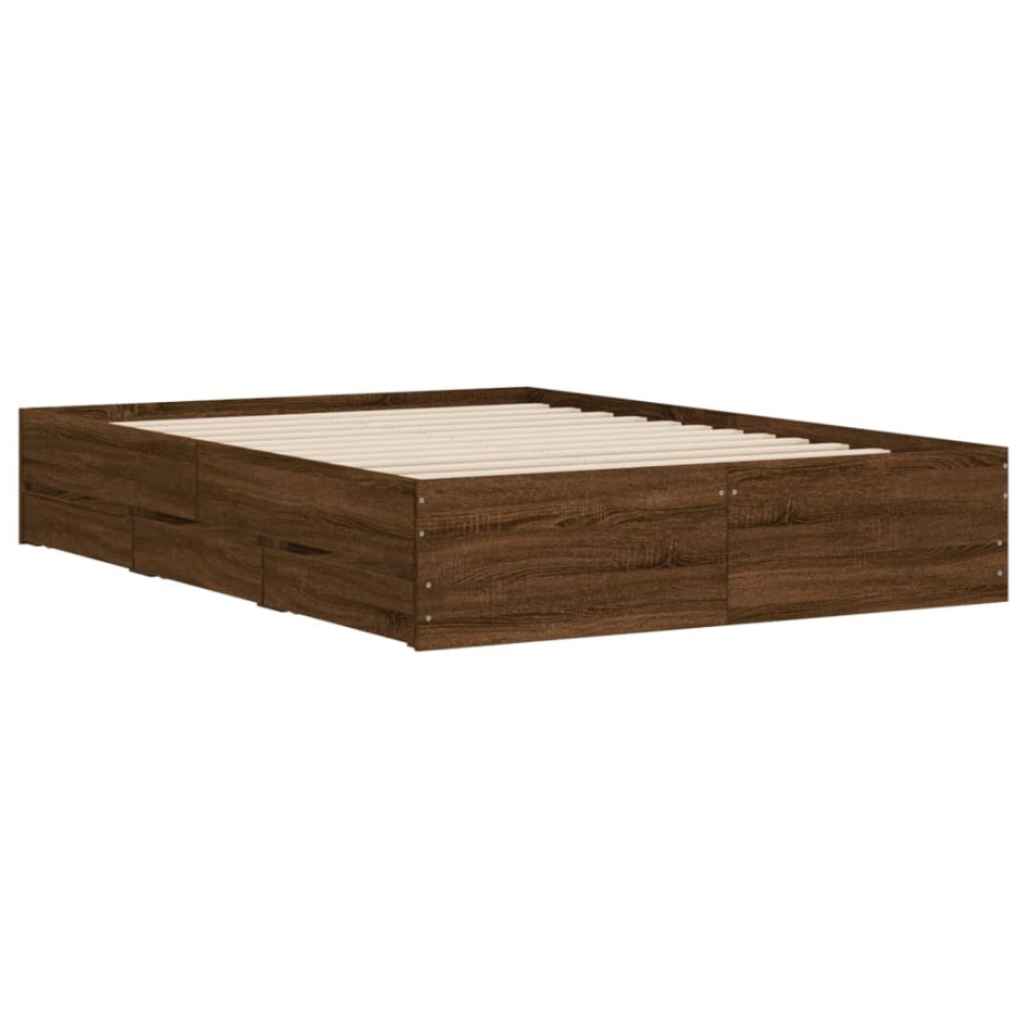 Cama con cajones madera de ingeniería marrón roble 135x190