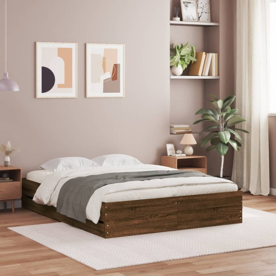Cama con cajones madera de ingeniería marrón roble 120x190