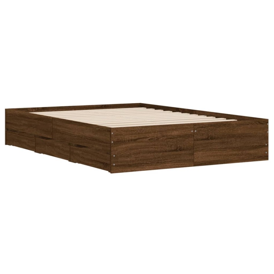 Cama con cajones madera de ingeniería marrón roble 120x190
