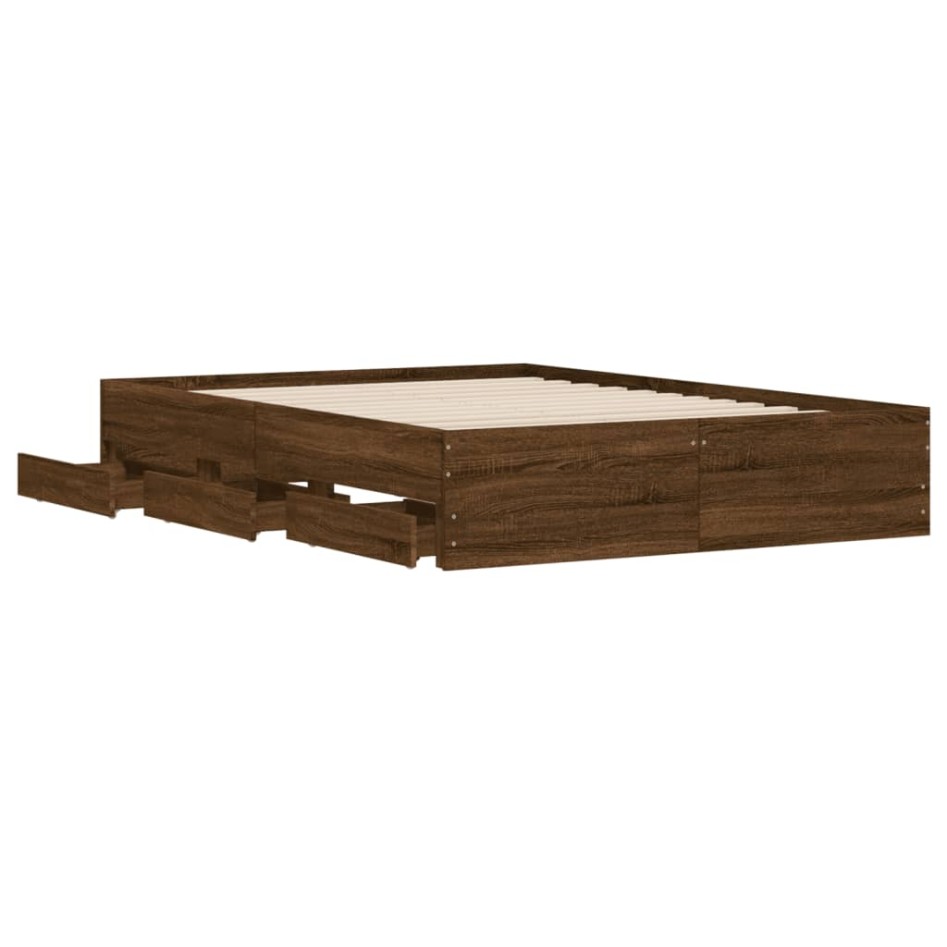Cama con cajones madera de ingeniería marrón roble 120x190