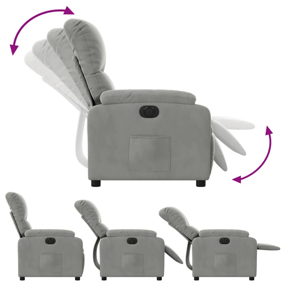 Sillón reclinable eléctrico tela de microfibra gris