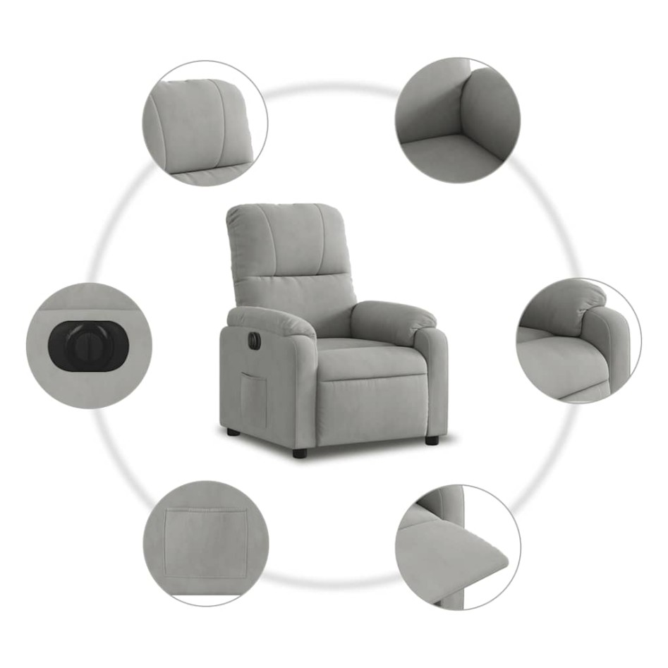 Sillón reclinable eléctrico tela de microfibra gris