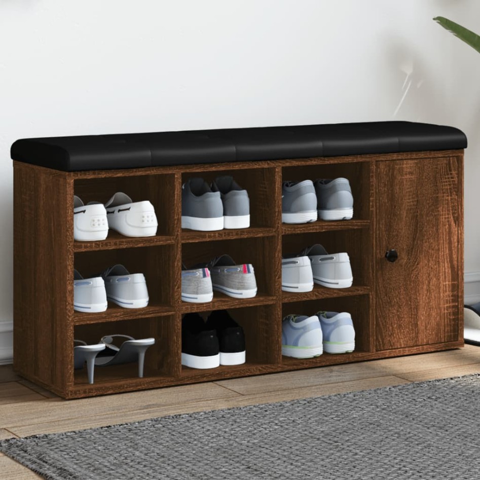 Banco zapatero madera de ingeniería marrón roble 102x32x50