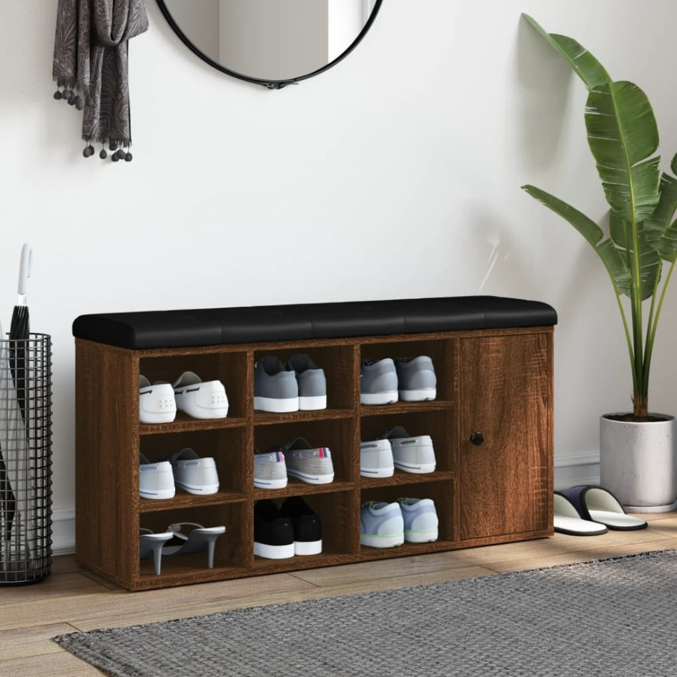 Banco zapatero madera de ingeniería marrón roble 102x32x50