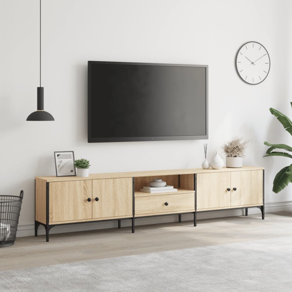 Mueble de TV cajón madera ingeniería roble Sonoma 200x25x44
