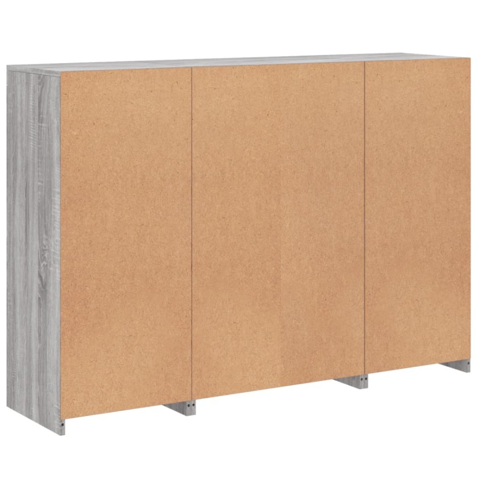 Aparador con luz LED 3 pzas madera de ingeniería gris