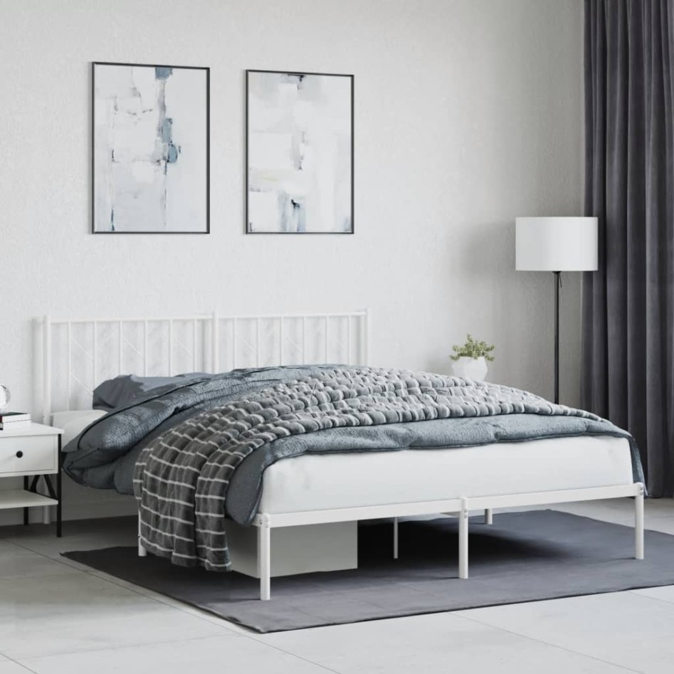 Estructura cama sin colchón con cabecero metal blanco