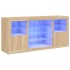 Aparador con luces LED roble Sonoma 142,5x37x67