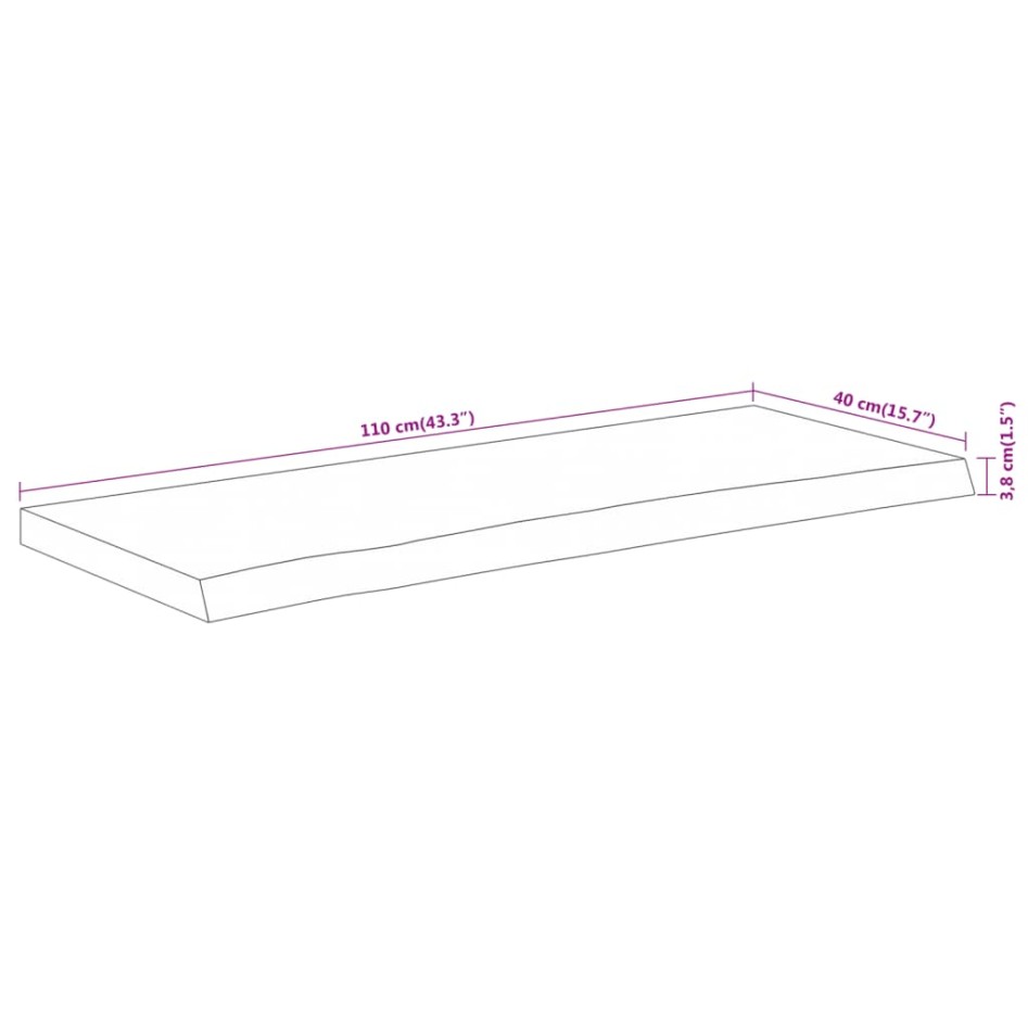 Tablero rectangular madera de acacia borde vivo 110x40x3,8