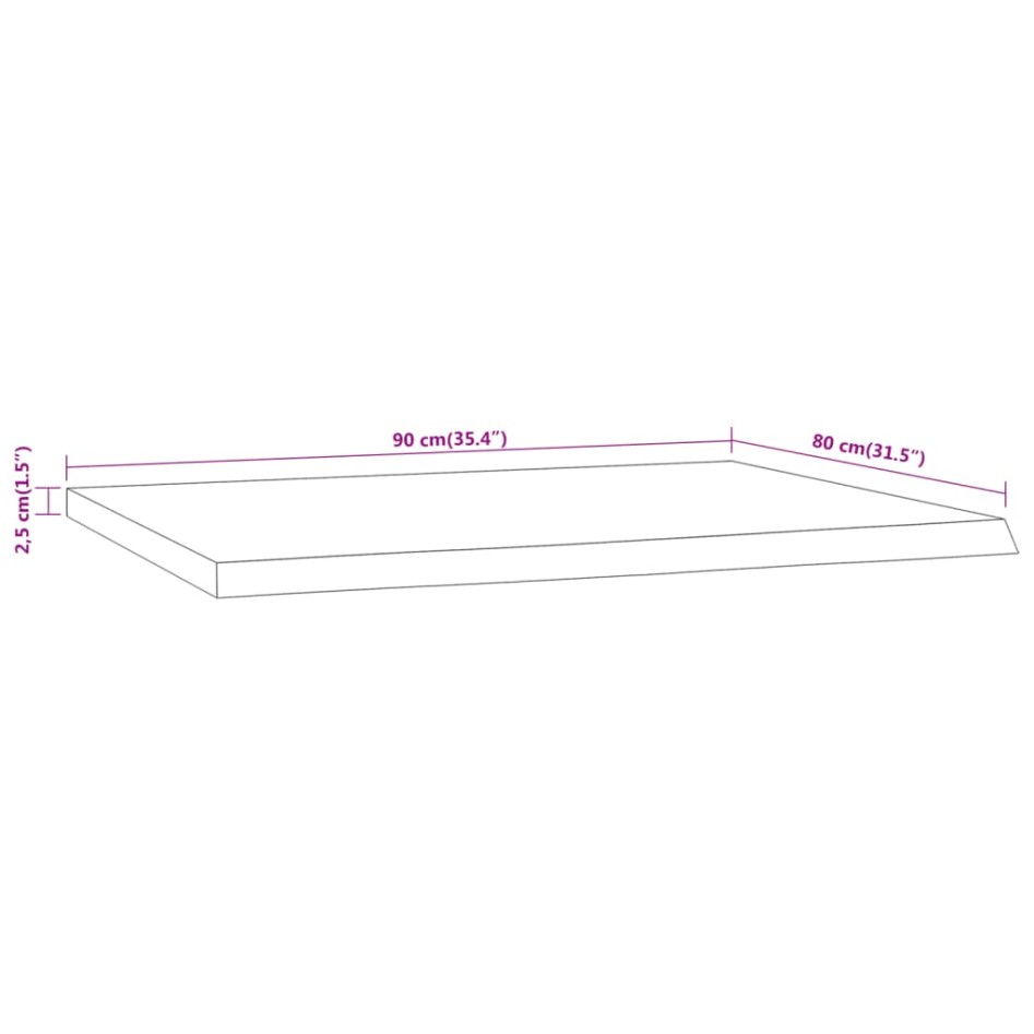 Tablero rectangular madera de acacia borde vivo 90x80x2,5