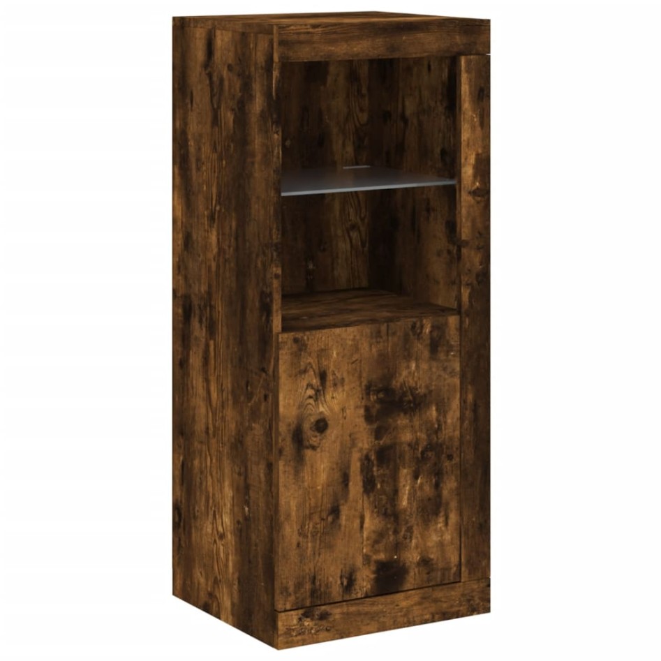 Aparador con luz LED 3 pzas madera de ingeniería roble