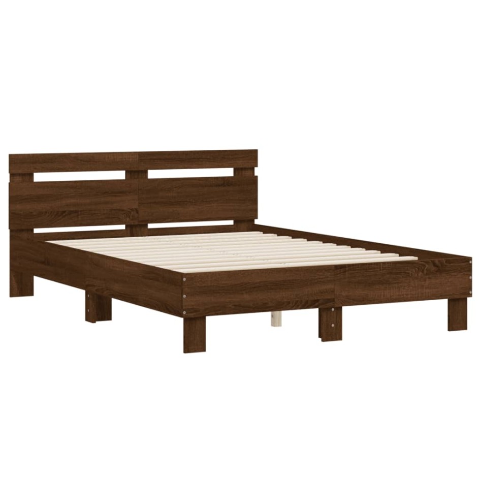 Cama con cabecero madera de ingeniería marrón roble 120x200