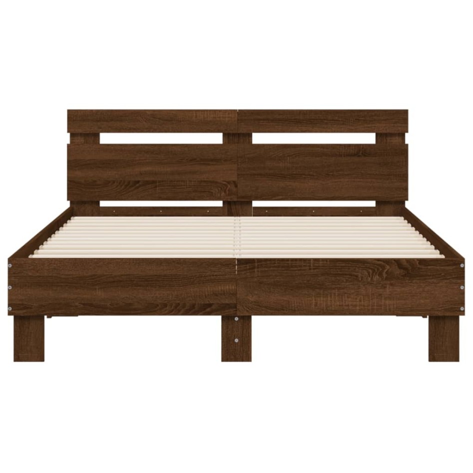 Cama con cabecero madera de ingeniería marrón roble 120x200