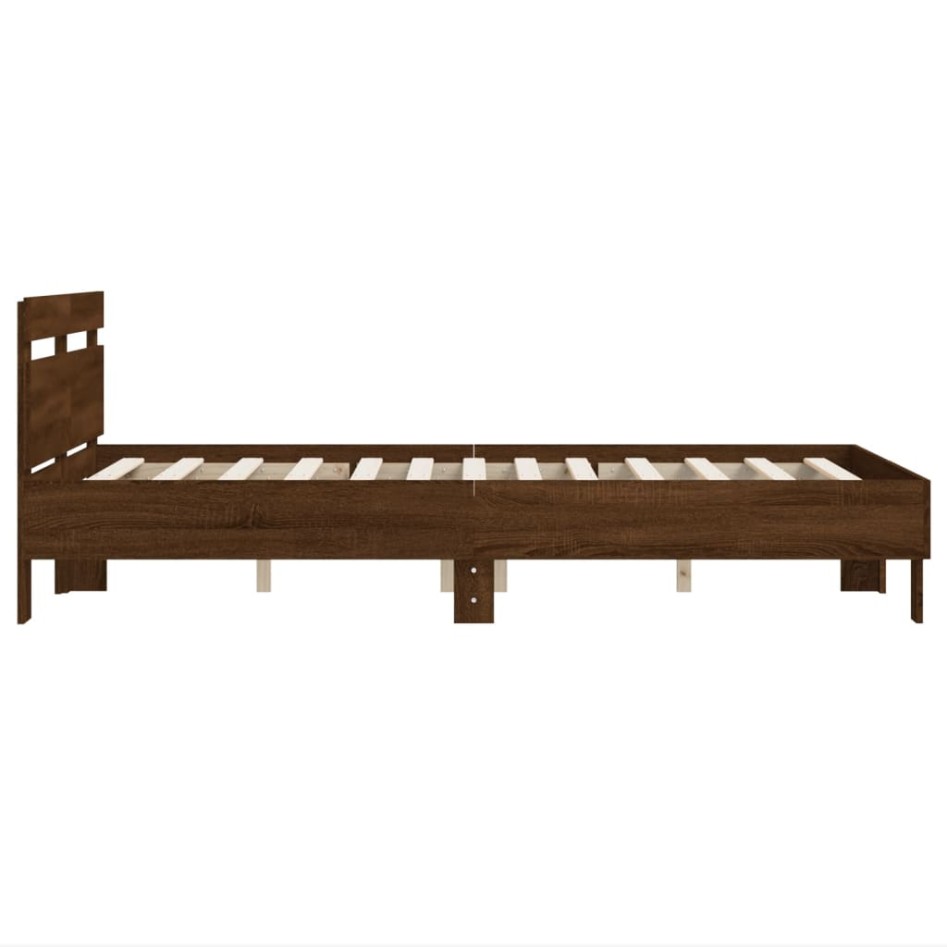 Cama con cabecero madera de ingeniería marrón roble 120x200