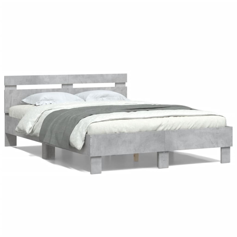 Cama con cabecero madera de ingeniería gris hormigón 135x190