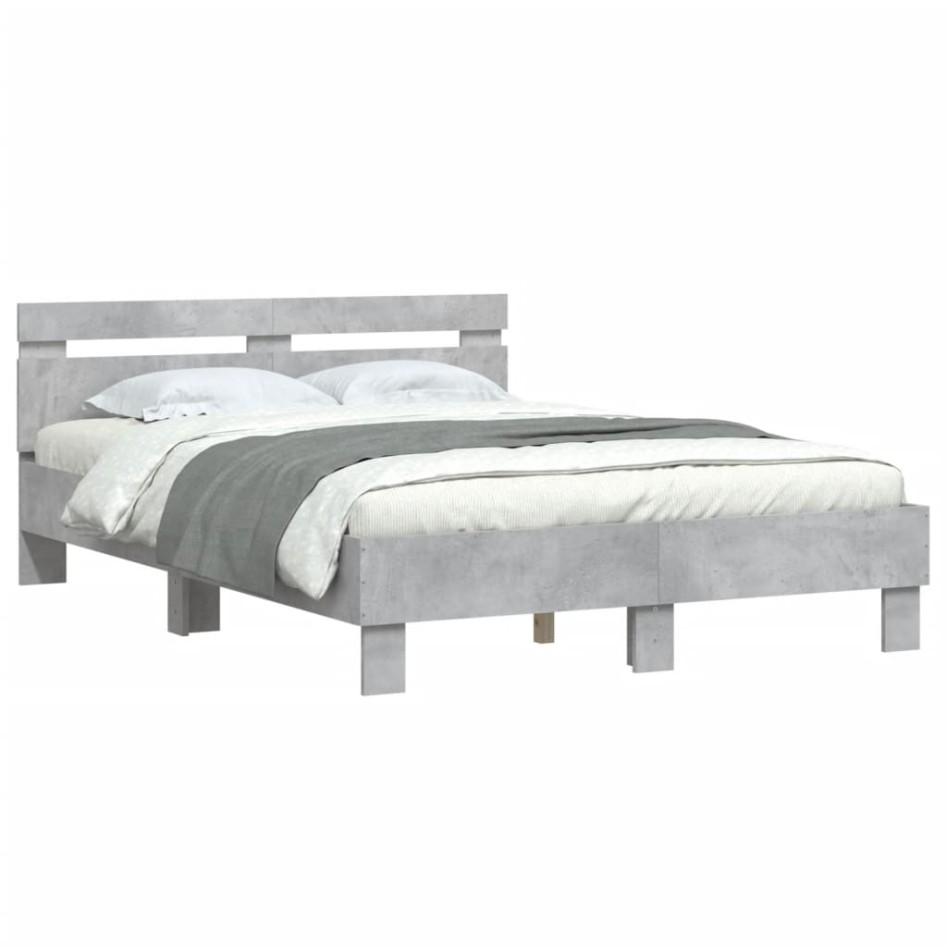 Cama con cabecero madera de ingeniería gris hormigón 135x190