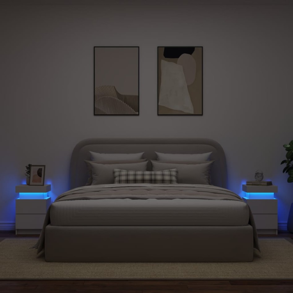 Mesitas de noche con luces LED 2 unidades blanco 35x39x55