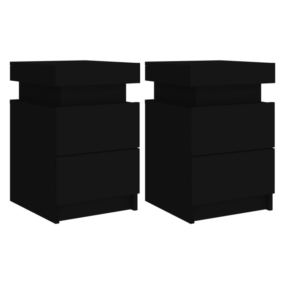 Mesitas de noche con luces LED 2 unidades negro 35x39x55