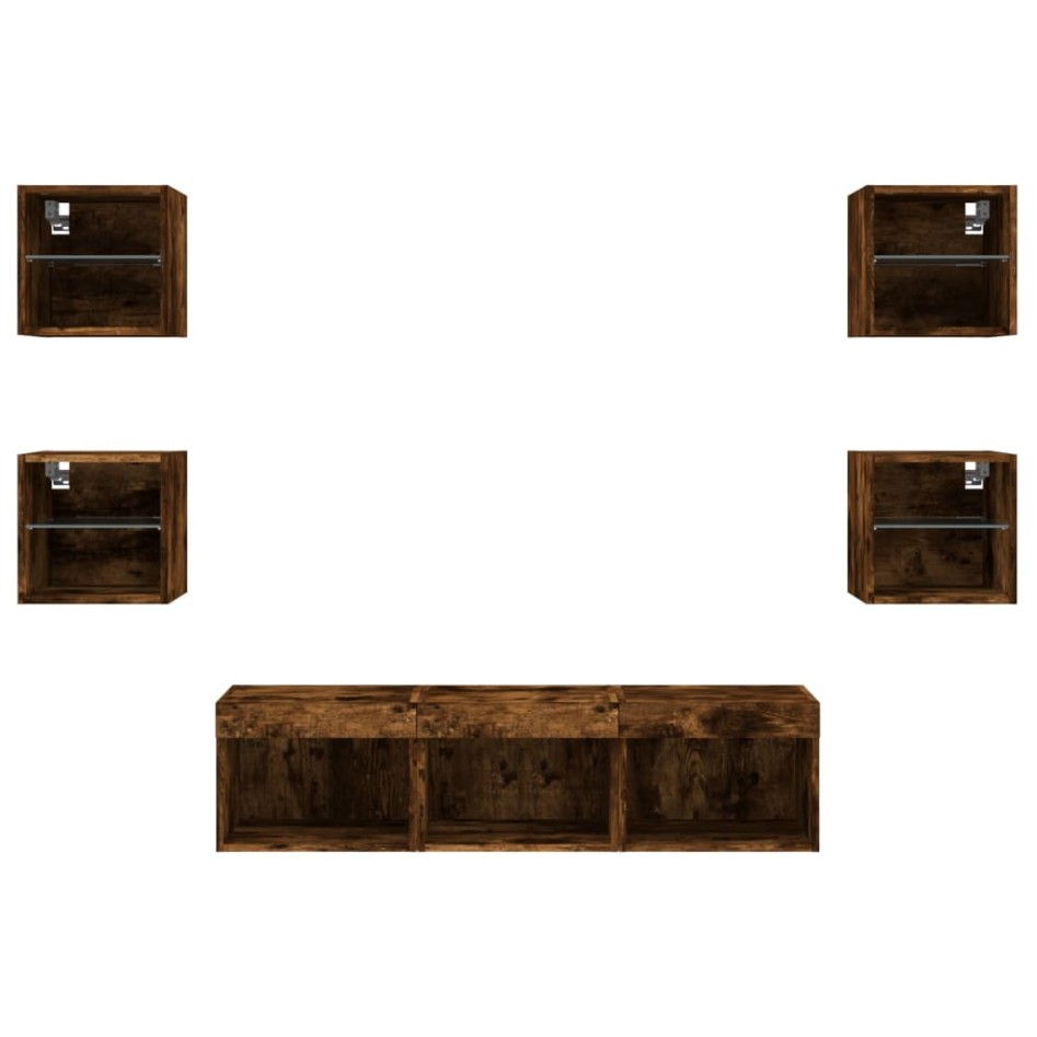 Muebles TV pared con LED 7 pzas madera ingeniería roble