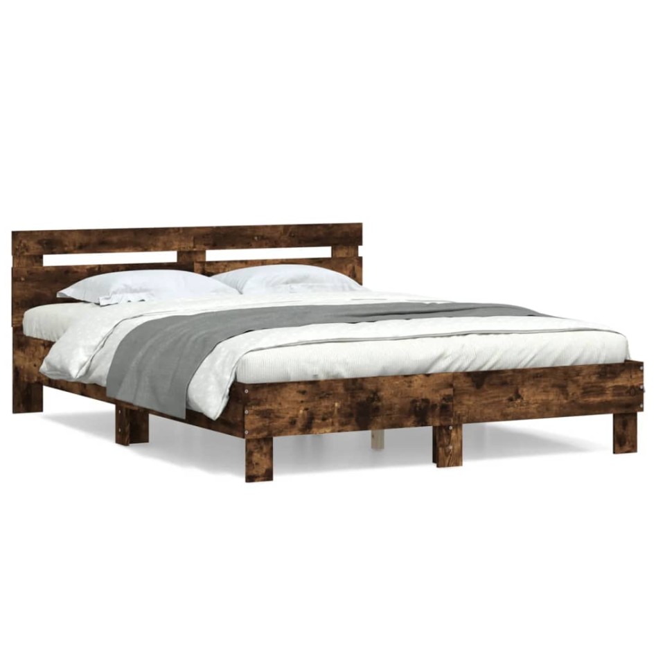 Cama con cabecero madera de ingeniería roble ahumado 140x190