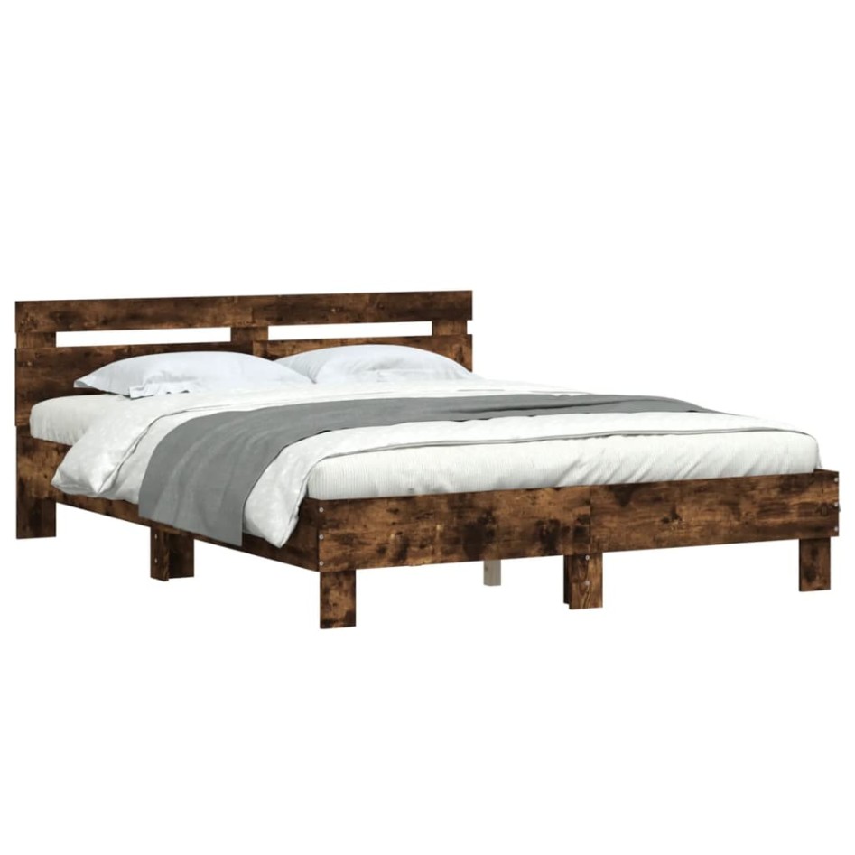 Cama con cabecero madera de ingeniería roble ahumado 140x190
