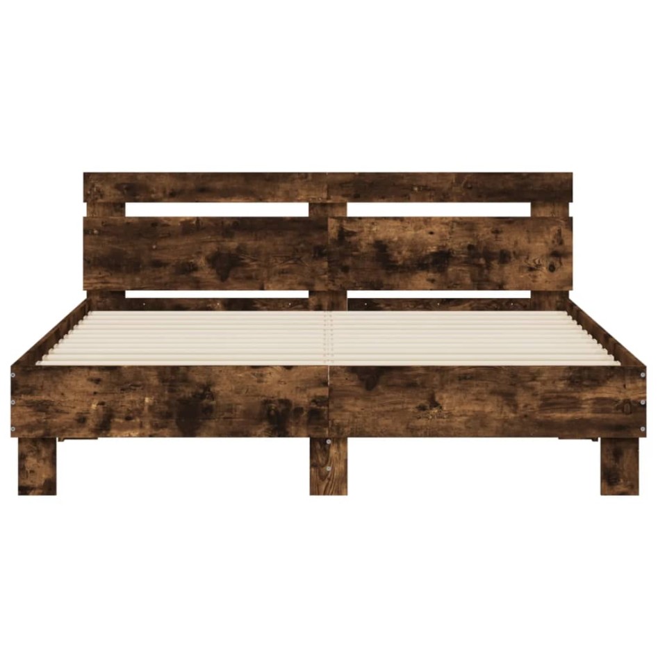 Cama con cabecero madera de ingeniería roble ahumado 140x190