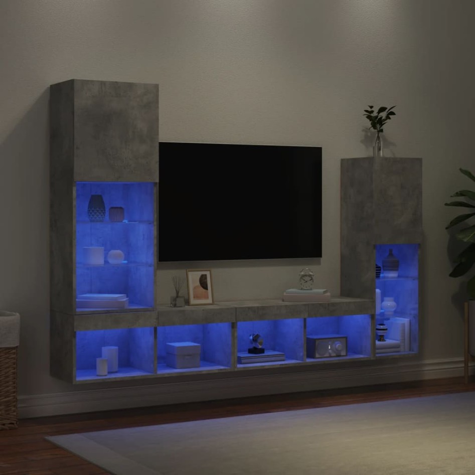Muebles TV pared con LED 4 pzas madera ingeniería gris