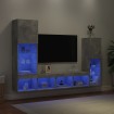 Muebles TV pared con LED 4 pzas madera ingeniería gris hormigón